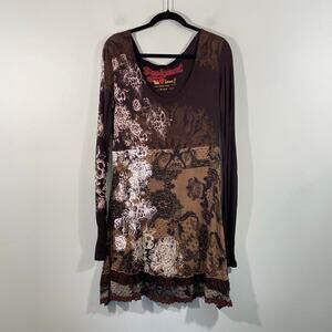 Desigual Women Brown Mixed Prints Long Sleeve T-shirt Dress